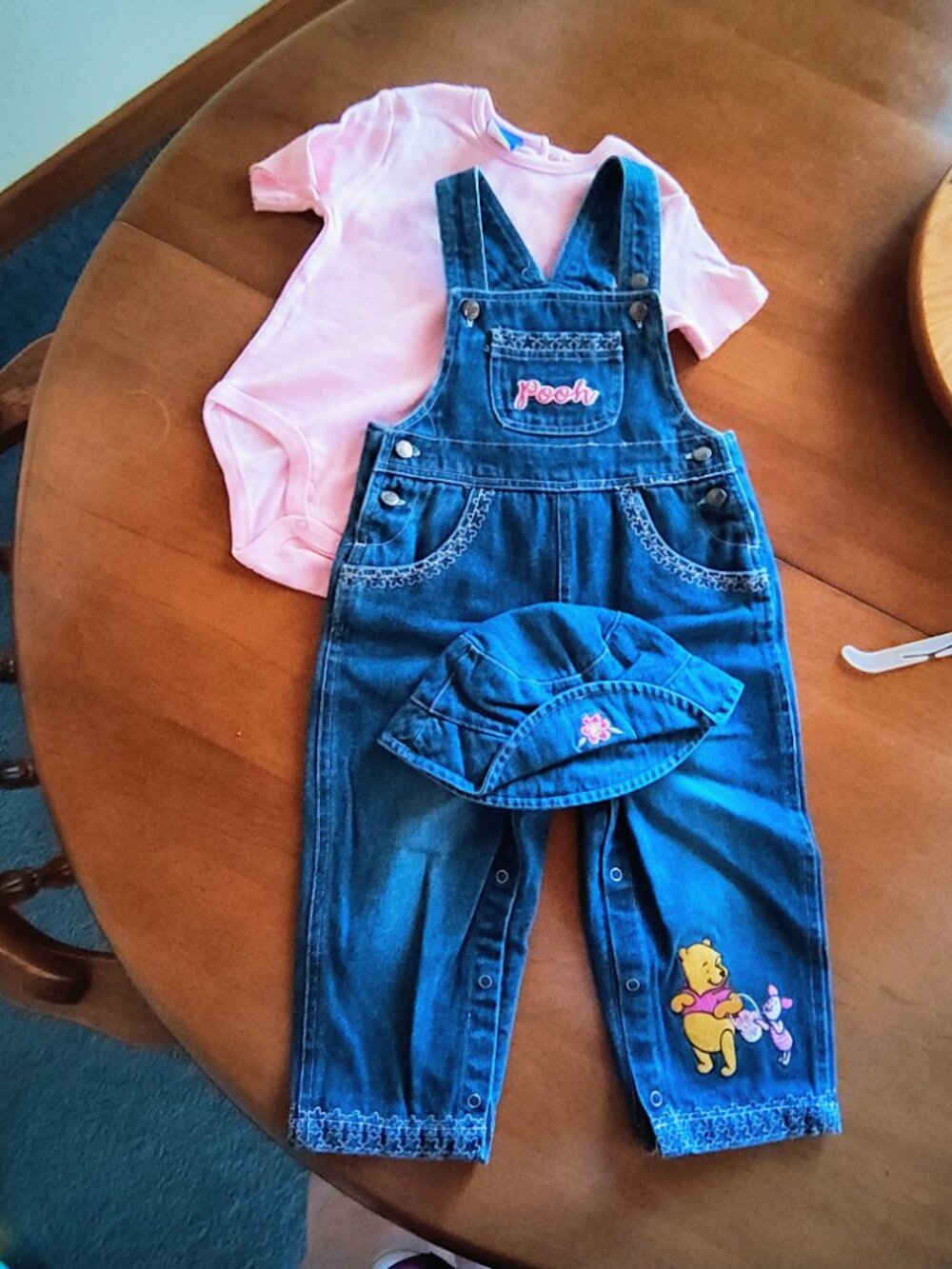 Disney Pooh Outfit 3 pieces 18 months, Demin, Snap legs, cotton top & hat